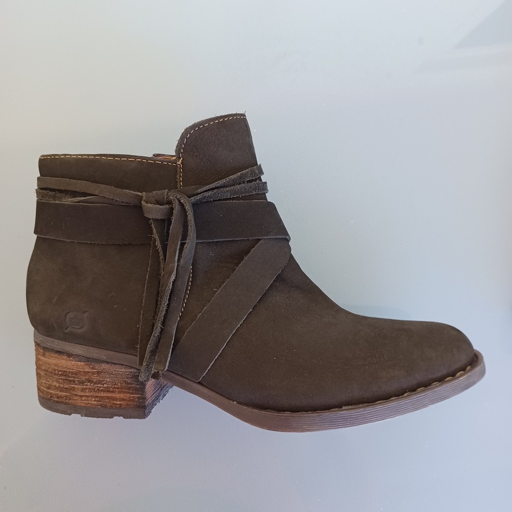 Born Olive Suede Wrap Tie Ankle Boots - Picture 8 of 11